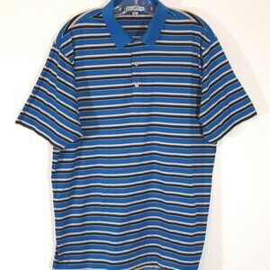 Peter Millar Golf Polo Shirt Beaufort Stripe Lisle Knit Mens Large Blue Striped